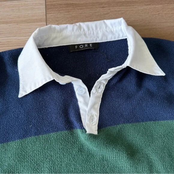 Women’s Blue Green Rugby Cropped Polo Shirt - Picture 2 of 3